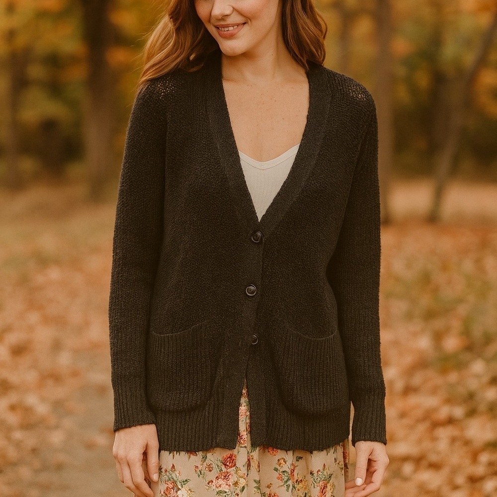 Ralph Lauren Denim & Supply Cotton/Linen Blend Knit Black Cardigan Size XL